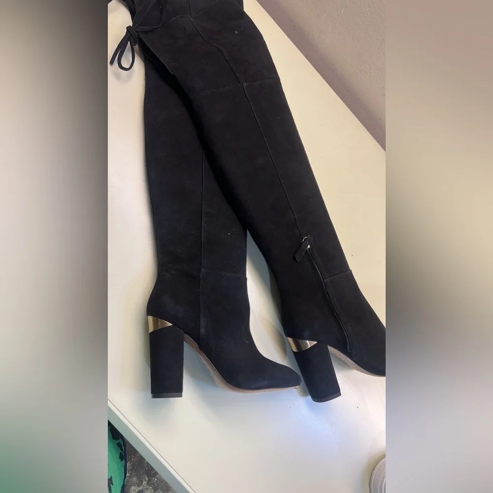 Pura Lopez Black Over the Knee Boots with Stiletto Heel